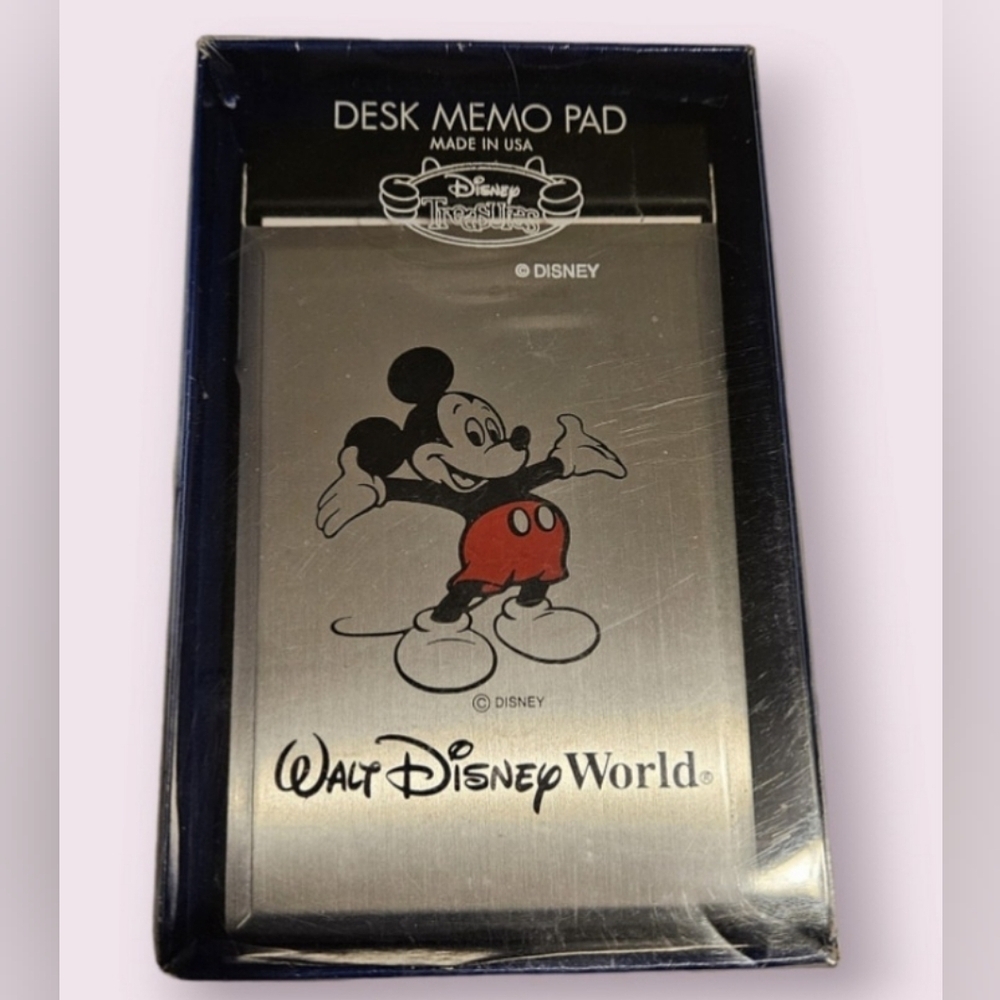 Vintage Mickey Mouse Walt Disney World Desk Memo Pad Silver Black